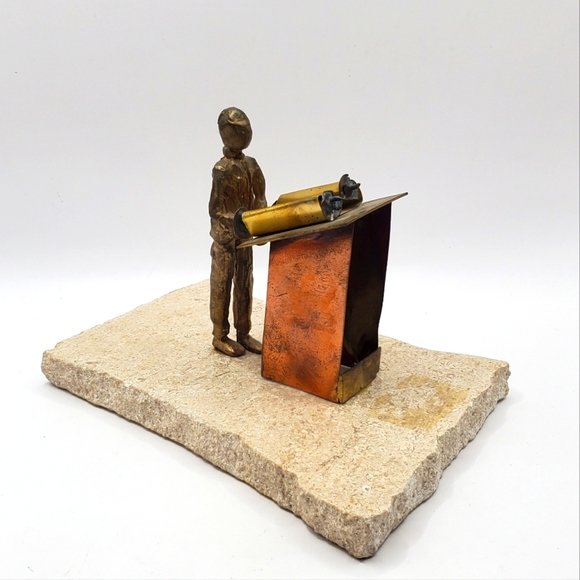 Vintage Gary Rosenthal Statue Jewish Rabbi On Podium Brass on marble Signed 1986 - Picture 1 of 16